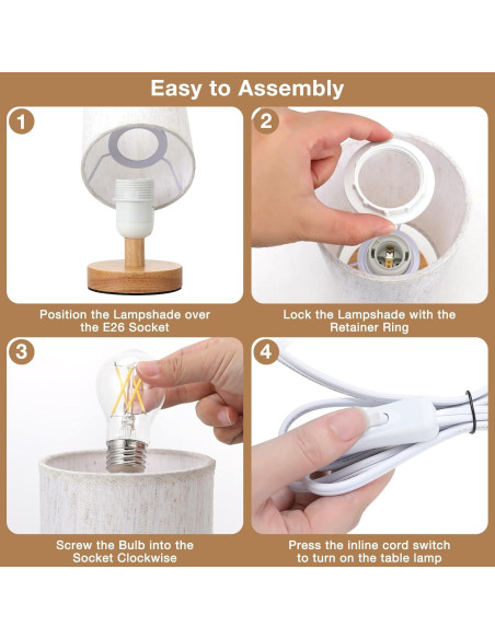 Juego de 2 Lámparas de Mesa Fenmzee 9" LED 3000K Crema Madera