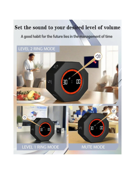 Temporizador Pomodoro TumanLiving Octagonal Negro 7 Tiempos