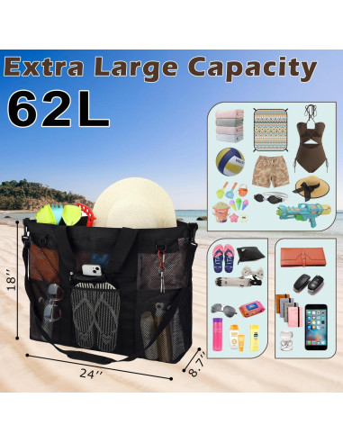 Bolsa de Playa de Malla Fammart Extra Grande Negra 61x22x46 cm