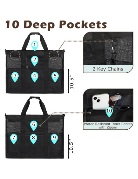 Bolsa de Playa de Malla Fammart Extra Grande Negra 61x22x46 cm