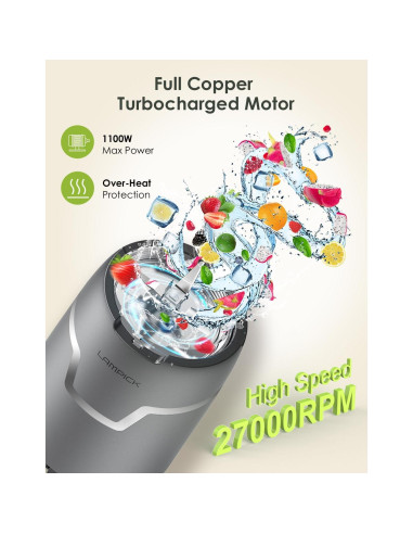 Batidora Personal LAMPICK 1100W con 2 Tazas de 620ml