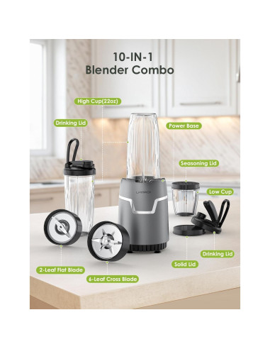 Batidora Personal LAMPICK 1100W con 2 Tazas de 620ml