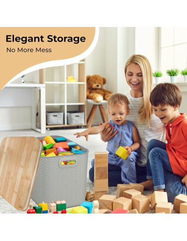 Cajas de Almacenamiento Apilables Luxe Function - Bambú y Plástico Crema