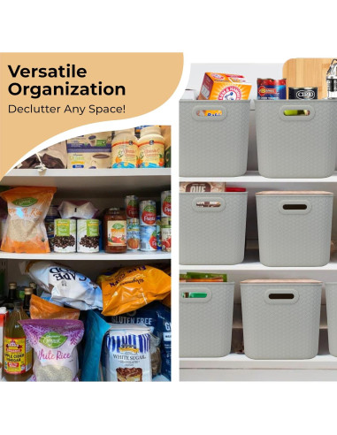 Cajas de Almacenamiento Apilables Luxe Function - Bambú y Plástico Crema