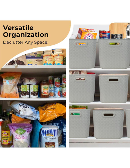 Cajas de Almacenamiento Apilables Luxe Function - Bambú y Plástico Crema