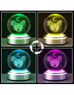 Esfera de Cristal 3D Goutangen 8cm Luz Nocturna Mariposa 2