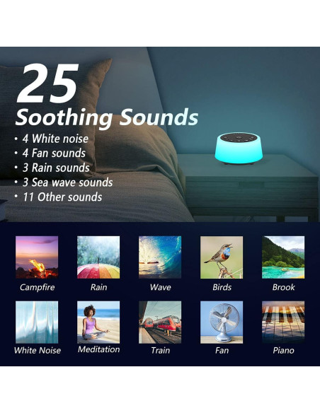 Máquina de Ruido Blanco Color Noise 129 con 25 Sonidos y 10 Luces