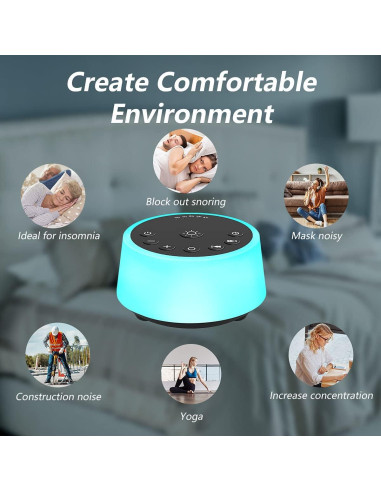 Máquina de Ruido Blanco Color Noise 129 con 25 Sonidos y 10 Luces