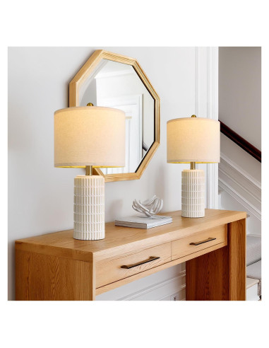 Juego de 2 Lámparas de Mesa Cerámica PoKat 20" Beige y Blanco