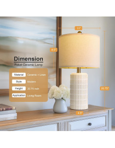 Juego de 2 Lámparas de Mesa Cerámica PoKat 20" Beige y Blanco 2