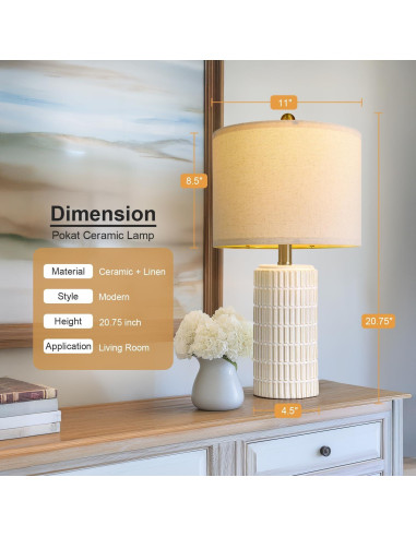 Juego de 2 Lámparas de Mesa Cerámica PoKat 20" Beige y Blanco