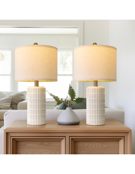 Juego de 2 Lámparas de Mesa Cerámica PoKat 20" Beige y Blanco