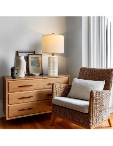 Juego de 2 Lámparas de Mesa Cerámica PoKat 20" Beige y Blanco