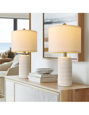 Juego de 2 Lámparas de Mesa Cerámica PoKat 20" Beige y Blanco