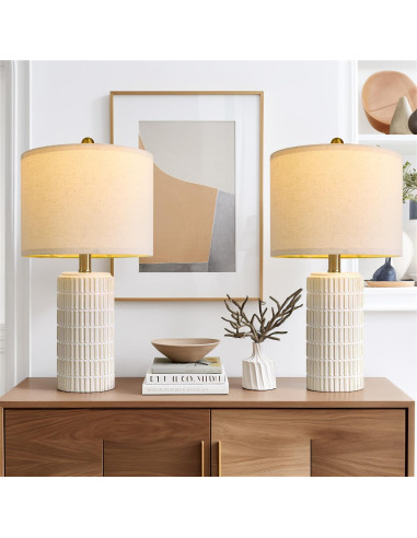 Juego de 2 Lámparas de Mesa Cerámica PoKat 20" Beige y Blanco