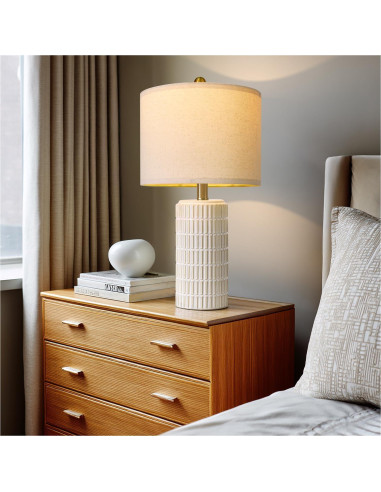 Juego de 2 Lámparas de Mesa Cerámica PoKat 20" Beige y Blanco