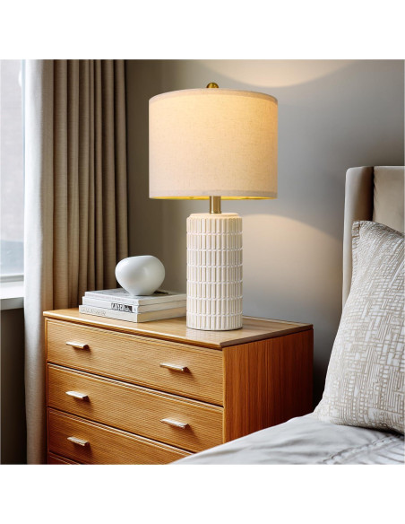 Juego de 2 Lámparas de Mesa Cerámica PoKat 20" Beige y Blanco