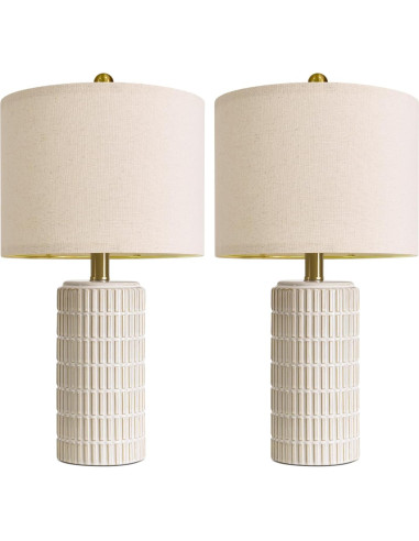 Juego de 2 Lámparas de Mesa Cerámica PoKat 20" Beige y Blanco