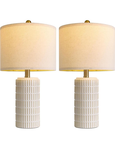 Juego de 2 Lámparas de Mesa Cerámica PoKat 20" Beige y Blanco