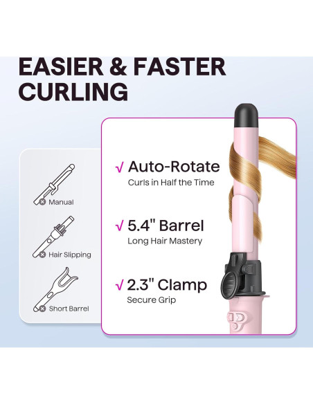 Plancha de Rizar Rotativa Wavytalk 2.54 cm Rosa 5 Temperaturas