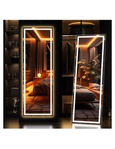 Espejo de Cuerpo Completo Hasipu LED 142.2x40.1cm Negro