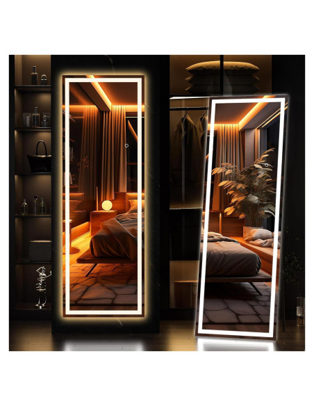 Espejo de Cuerpo Completo Hasipu LED 142.2x40.1cm Negro