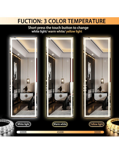 Espejo de Cuerpo Completo Hasipu LED 142.2x40.1cm Negro