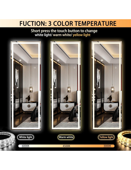 Espejo de Cuerpo Completo Hasipu LED 142.2x40.1cm Negro