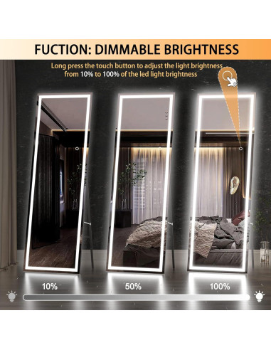 Espejo de Cuerpo Completo Hasipu LED 142.2x40.1cm Negro