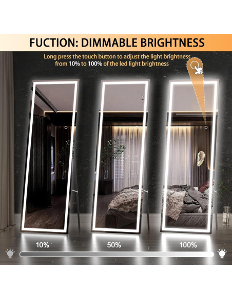 Espejo de Cuerpo Completo Hasipu LED 142.2x40.1cm Negro