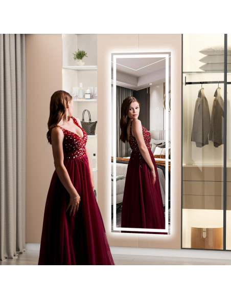 Espejo de Cuerpo Completo Hasipu LED 142.2x40.1cm Negro