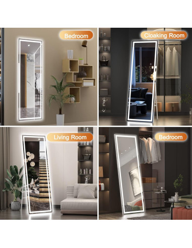 Espejo de Cuerpo Completo Hasipu LED 142.2x40.1cm Negro