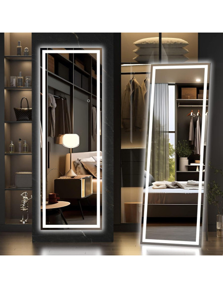 Espejo de Cuerpo Completo Hasipu LED 142.2x40.1cm Negro
