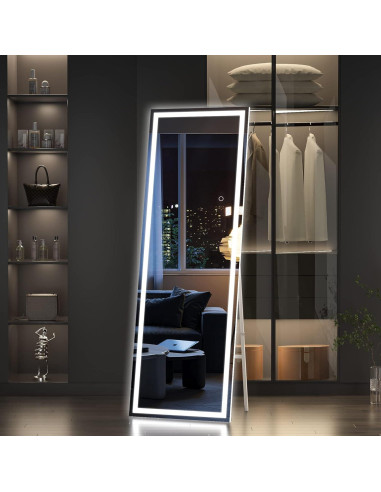 Espejo de Cuerpo Completo Hasipu LED 142.2x40.1cm Negro