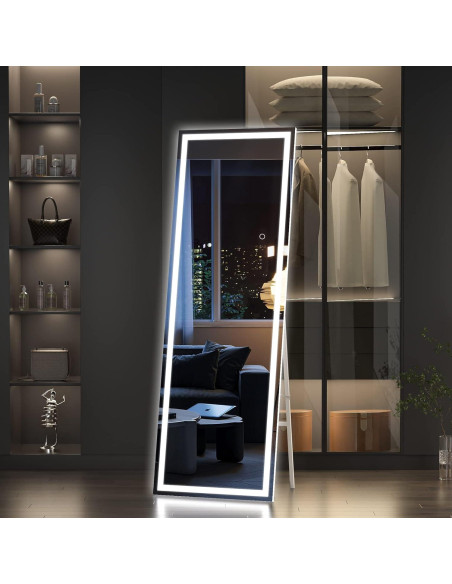 Espejo de Cuerpo Completo Hasipu LED 142.2x40.1cm Negro