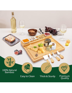 Tabla de Charcutería YZS de Bambú 39x28 cm con Cuchillos 2