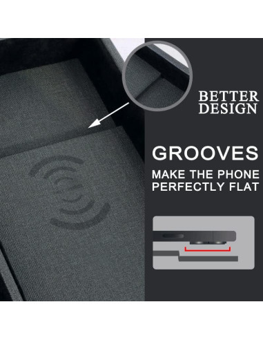 Bandeja de Joyería de Cuero SANZIE con Cargador Inalámbrico - Organizador de Mesita de Noche (Negro, Mediano)