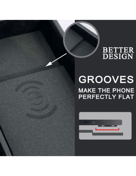 Bandeja de Joyería de Cuero SANZIE con Cargador Inalámbrico - Organizador de Mesita de Noche (Negro, Mediano)