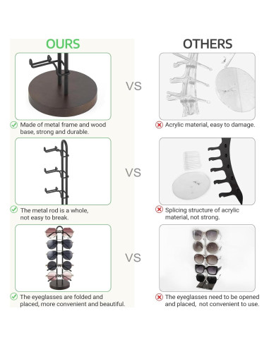 Organizador de Gafas Mkono Soporte de Metal y Madera para 5 Pares