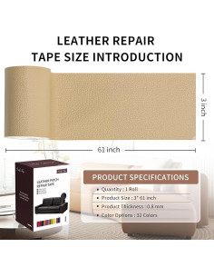 Cinta de Reparación de Cuero Beige 7.6 x 155 cm Autoadhesiva 2
