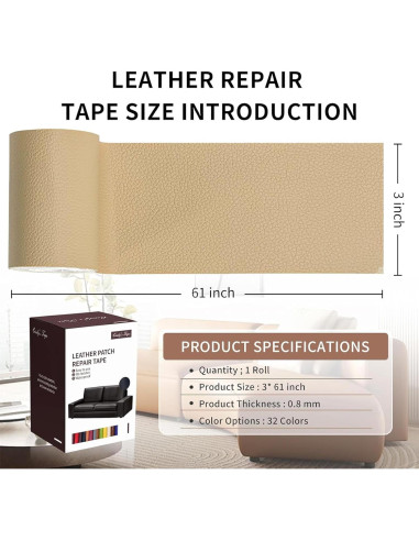 Cinta de Reparación de Cuero Beige 7.6 x 155 cm Autoadhesiva
