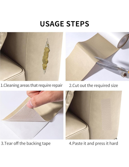 Cinta de Reparación de Cuero Beige 7.6 x 155 cm Autoadhesiva