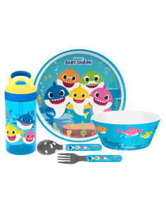 Juego de Vajilla Baby Shark 5 Piezas - Plástico y Acero Inoxidable