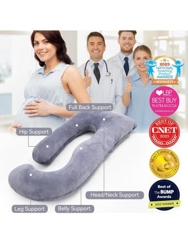 Almohada de Embarazo Momcozy 145 cm Terciopelo Gris U