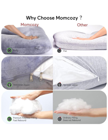 Almohada de Embarazo Momcozy 145 cm Terciopelo Gris U