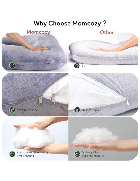 Almohada de Embarazo Momcozy 145 cm Terciopelo Gris U