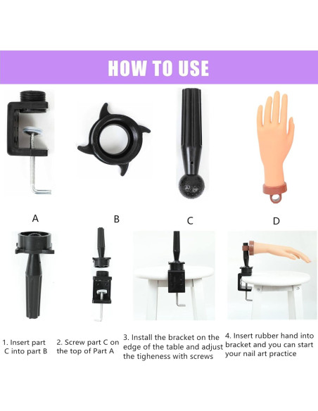 Kit de Mano de Práctica para Uñas Acrílicas FU SHEN - Mano Oscura