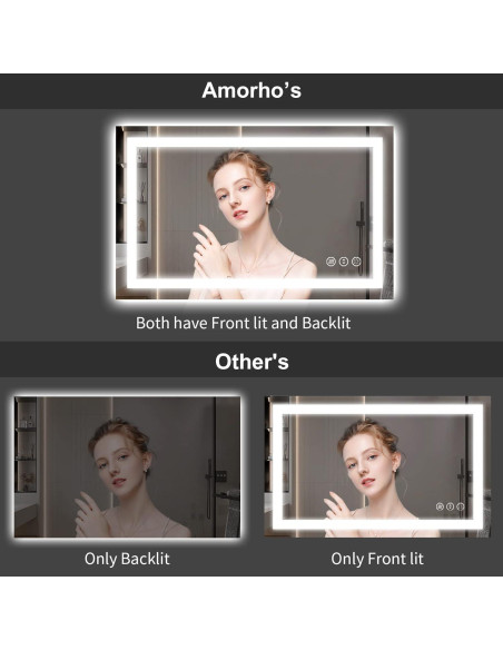Espejo de Baño LED Amorho 71x50 cm Irrompible con Luz Táctil