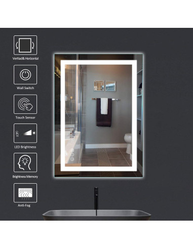 Espejo de Baño LED Amorho 71x50 cm Irrompible con Luz Táctil