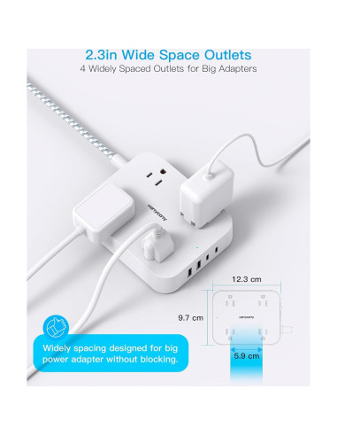 Regleta HANYCONY 1 pie con 4 puertos USB y enchufe plano